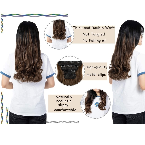 Hair Extensions curly long clip on Chestnut brown - Picture 4 of 8
